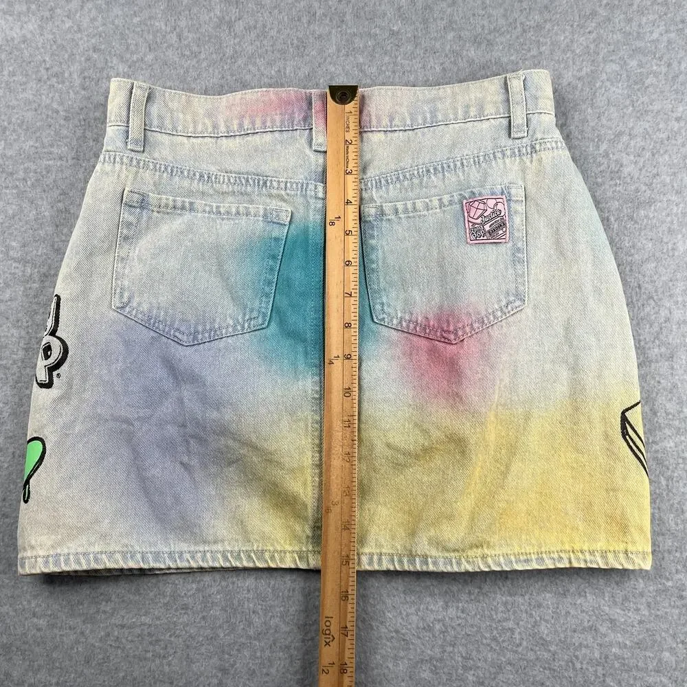 Justice Jean Skirt High Rise Ring Pop Bazooka Gum Colorful Logo Lined Size 16